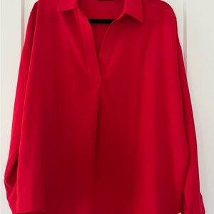 EUC Rafaella Vibrant Red Women's V-Neck Blouse, Size Large‎